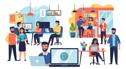 Diverse team collaborating in a modern office, ideal for website banners or presentations.