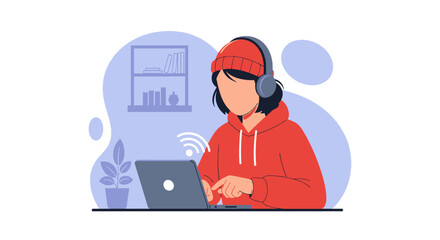 Young woman working from home on laptop, perfect for website banners or blog posts about remote work.