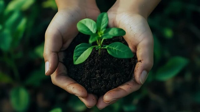 young plant in hands