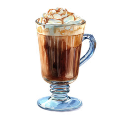 Caffe Mocha, watercolor painting, vector illustration, isolated on a white background.