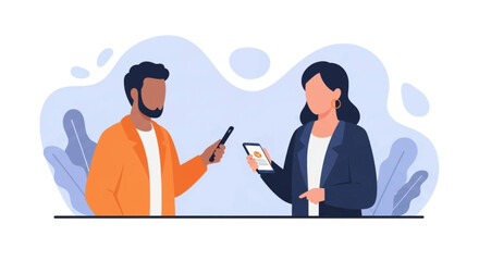 Diverse colleagues collaborating on mobile devices, perfect for websites and presentations on teamwork and technology.