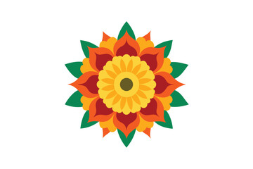 Bold Floral Mandala Design with Sunflower Hibiscus and Other Flowers