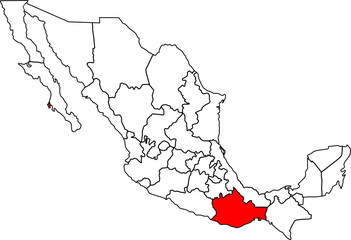 Blank political map of Mexico with Oaxaca state highlighted. Perfect for education, infographics, regional analysis, and geographic design use.

