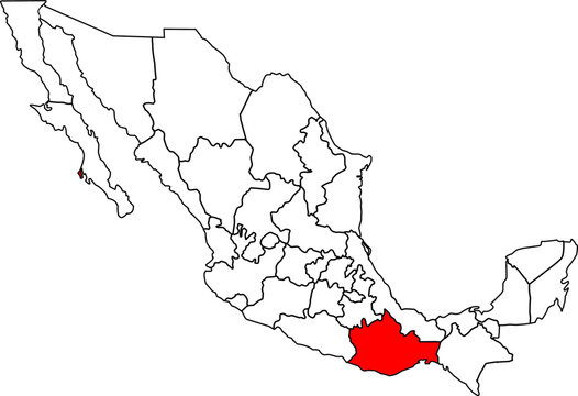 Blank political map of Mexico with Oaxaca state highlighted. Perfect for education, infographics, regional analysis, and geographic design use.

