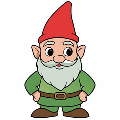 Cute Cartoon Gnome in Nature. Vector illustration of a dwarf man with red Creative vector cartoon illustration