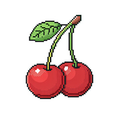 Pixel Art Duo of Cherries on transparent background