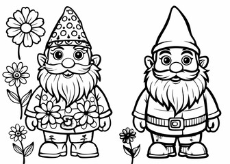 Cute garden gnomes spring clipart. Fun character set cartoon vector illustration.