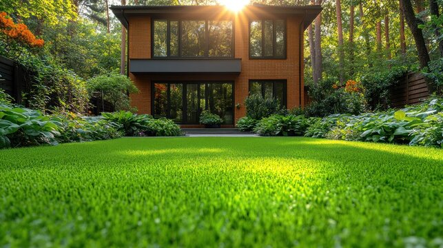 Modern home with lush landscaping