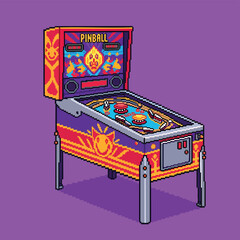 A colorful retro pinball machine with cat-themed graphics in a pixel art style.