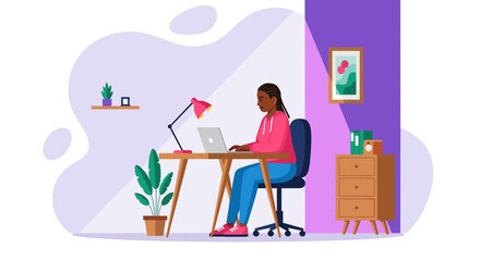 Woman working from home on laptop, perfect for remote work, freelance, and productivity articles.