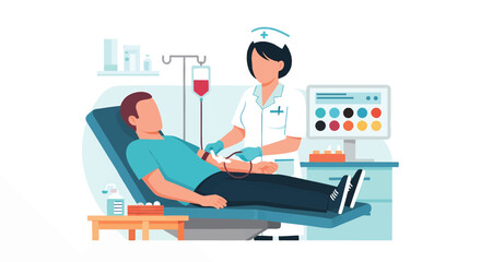 Nurse Helps Patient Donate Blood Healthcare Concept Illustration