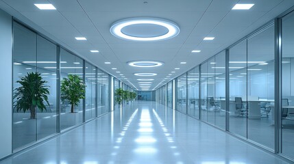 Naklejka premium Modern office hallway with glass walls