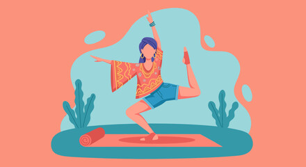 Woman practicing yoga outdoors, perfect for wellness websites or brochures.