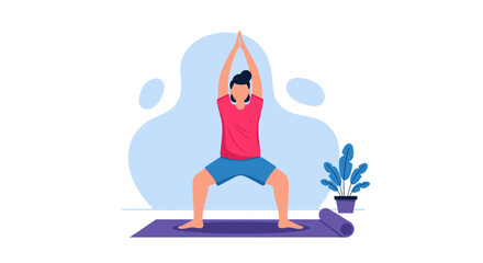 Fototapeta premium Person doing yoga at home, perfect for wellness websites or health blogs.