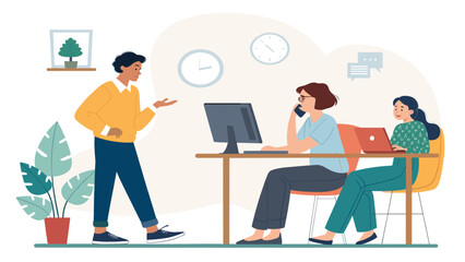 Diverse team collaborating in a modern office, perfect for website banners or business presentations.