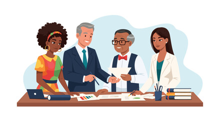 Diverse team of business professionals collaborating on a project, ideal for website banners, presentations, and marketing materials.