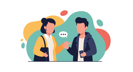 Friendly conversation between a man and a woman, ideal for websites, presentations, and brochures promoting communication and teamwork.