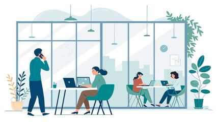Modern Office Workers Collaborating: Illustration for Business Websites and Brochures