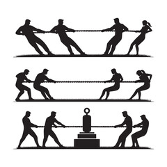 Dynamic Tug of War Silhouette Illustration of Competitive Teams
