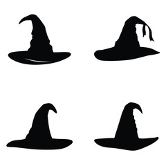 Set of Halloween witch hat black silhouette. Hat vector illustration editable file.