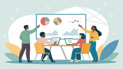 Diverse team collaborating on data analysis, perfect for presentations on teamwork and business strategy.