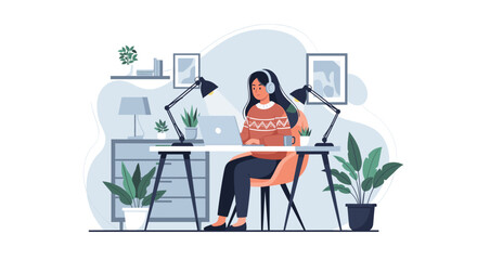 Woman working from home on laptop, perfect for remote work, freelance, or work-life balance blog posts.