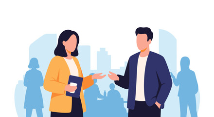 Business colleagues having a conversation, ideal for a corporate website or presentation.