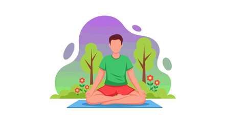 Man meditating in a park, perfect for wellness websites or brochures.