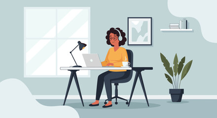 Woman working from home on laptop, perfect for blog posts about remote work or productivity.