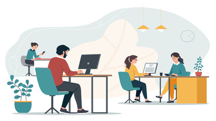Modern Office Workers Collaborating: Illustration for Website or Brochure