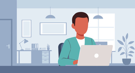 Person working on laptop in modern office. Ideal for websites, presentations, and brochures.