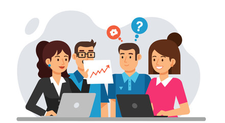 Teamwork, collaboration, and problem-solving: Diverse team working together on laptops and analyzing data.