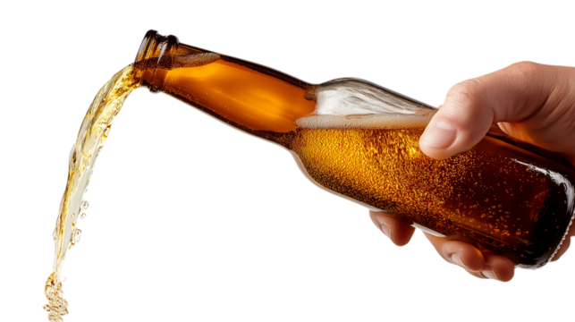 A person is holding a bottle of beer and pouring it into a glass - Powered by Adobe