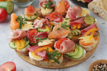 Oblozeny chlebicek or just chlebicek, traditional open sandwich in Czech Republic