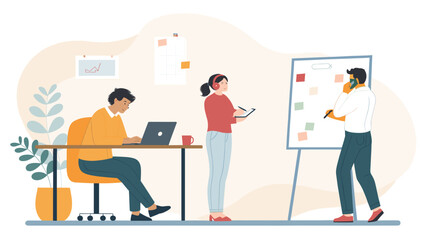 Diverse team collaborating in a modern office, perfect for illustrating teamwork and productivity on a website or presentation.