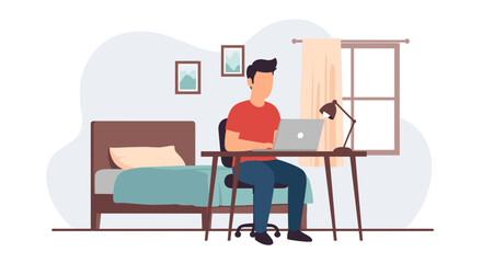 Fototapeta premium Man working from home on laptop, perfect for illustrating remote work, freelance, or work-life balance.