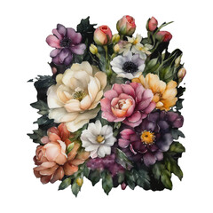 Colorful botanical blooming flower elegance watercolor bouquet. Colorful flower blooms in watercolor serenity painting on canvas, watercolor painting of bouquet vector Illustration.