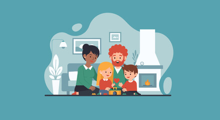 Happy family playing together at home - perfect for family blogs, websites, and brochures.