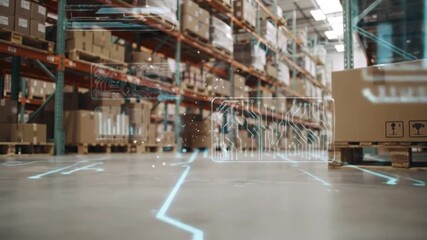 Modern Warehouse with Digital Overlays Logistics, Supply Chain, and Technology. - Powered by Adobe