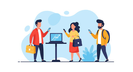 Business people using smartphones and laptop, perfect for website banners and presentations.