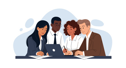 Diverse business team collaborating on a project, ideal for websites and marketing materials.