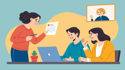 Teamwork, collaboration, and virtual meeting illustration for website or presentation.