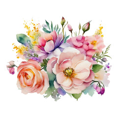 Colorful botanical blooming flower elegance watercolor bouquet. Colorful flower blooms in watercolor serenity painting on canvas, watercolor painting of bouquet vector Illustration.