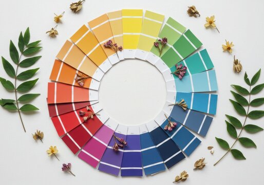 A circular arrangement of colorful paint swatches