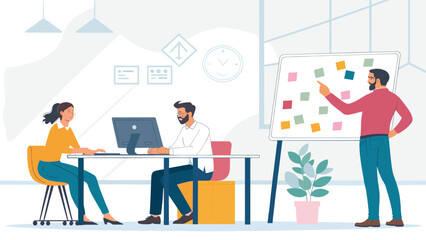 Teamwork in modern office, brainstorming session, project planning. Ideal for business websites and presentations.