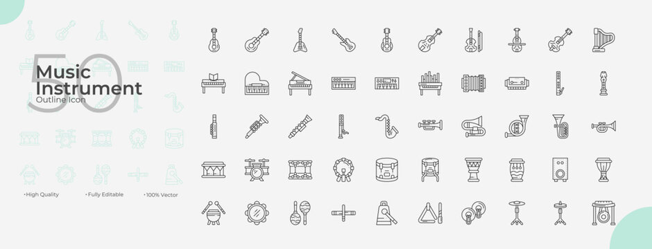 Music Instrument Line Editable Icons set. Vector illustration in modern thin line style of Music Instrument icons: instrument, percussion, sound, etc