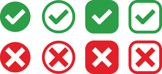 Check and cross icon set. Check Mark and cross Sign Icon Vector.