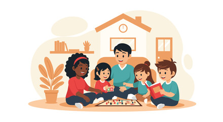 Happy family playing board games at home. Perfect for family blogs, websites, and advertising.