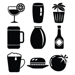 Minimalist Black Silhouette Food and Drink Object Icon Set