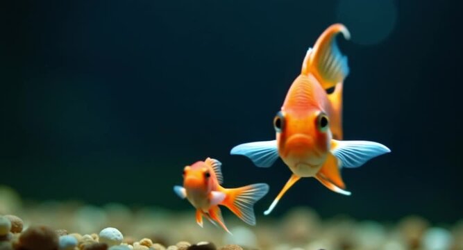 Swordtail fish with tiny baby swimming side by side captured in 4K Ultra HD professional  wildlife cinematic underwater smooth video

